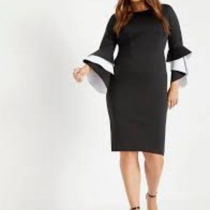 Eloquii Ruffle Flare Sleeve Scuba Dress. NWOT.